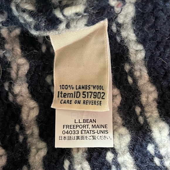 L.L. Bean Classic Ragg Wool Sweater, Cardigan Bird's-Eye Navy and White - Picture 5 of 7